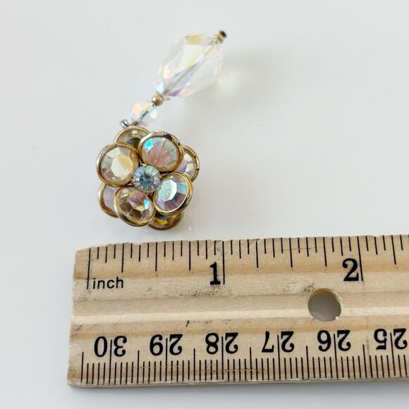 Vintage Aurora Borealis Drop Clip On Earrings - Picture 9 of 13